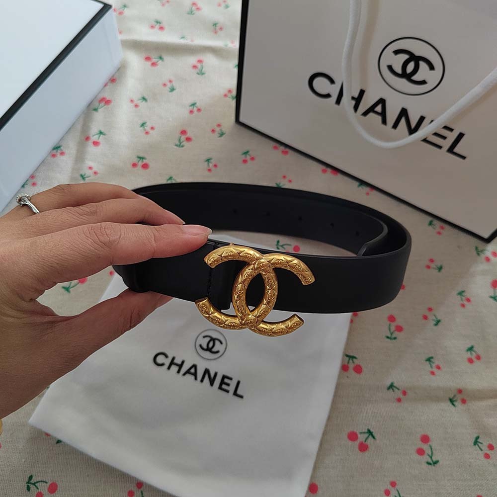 Chanel Black Leather Belt With Logo